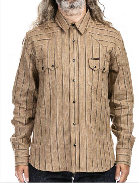 Indigofera Dollard Shirt Linen Cotton Stripe - Beige/Brown/White