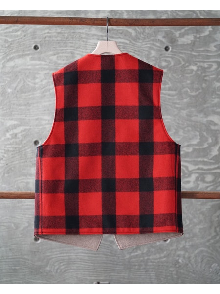 Orslow Reversible Wool Melton Vest - Red Check