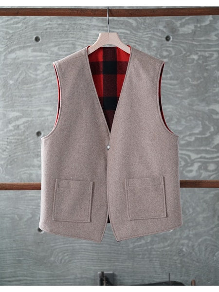 Orslow Reversible Wool Melton Vest - Red Check