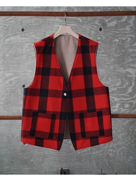 Orslow Reversible Wool Melton Vest - Red Check
