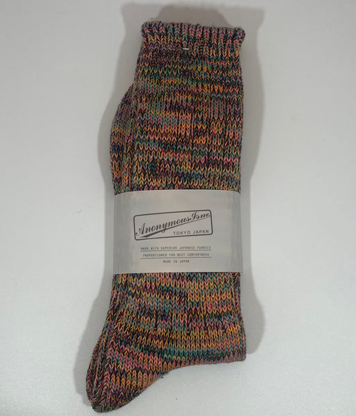 Anonymous Ism 5 Colour Mix Crew Sock - Pink