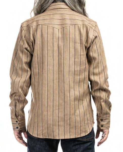 Indigofera Dollard Shirt Linen Cotton Stripe - Beige/Brown/White
