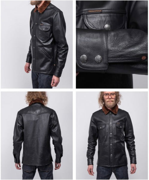 Indigofera Eagle Rising Leather Jacket With Fur Collar - Black