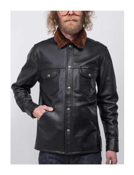 Indigofera Eagle Rising Leather Jacket With Fur Collar - Black