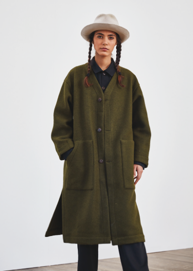 LINER COAT IN KHAKI WOOL - EAT DUST, eat dust, Eat Dust, Mr Mullan's General Store, [variant_title], [option1], [option2], [option3]. We recommend using the default value. Default value is: LINER COAT IN KHAKI WOOL - EAT DUST - Mr Mullan's General Store