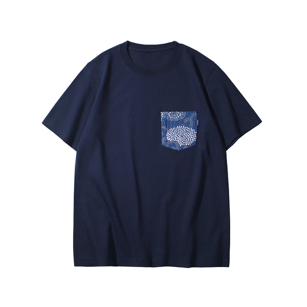 Boro Print Pocket Short Sleeve T-Shirt, Navy